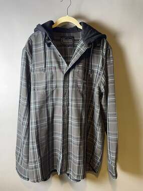 Sullen Art Collective Mens L Plaid Hooded Flannel Shirt